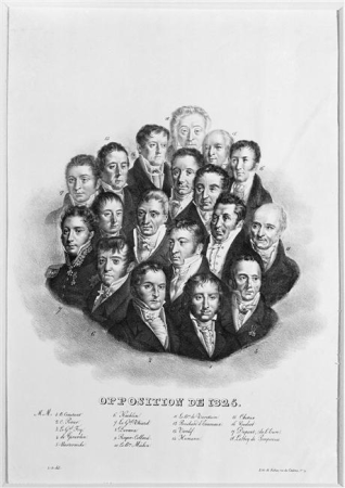 Portraits of members of the opposition of 1825. Lithograph by Sohier