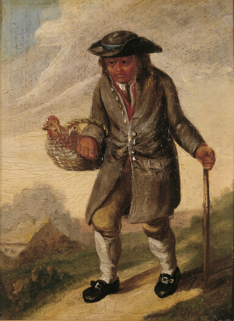 A farmer from Valby heading for the Copenhagen market with hens in a basket., Peter Cramer, between 1744 and 1782