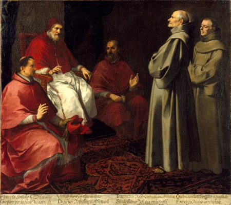 Blessed Egidius of Assisi, in levitation before Pope Gregory IX, Bartolomé Esteban Murillo, between 1645 and 1646
