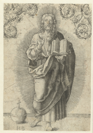 Staande Christus maakt zegenend gebaar Salvator Mundi, RP-P-OB-10.956, Jacob Binck, between 1510 and 1569