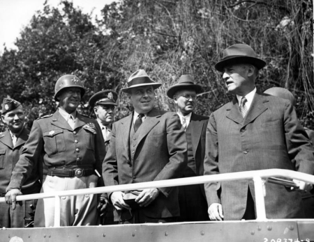 Dignitaries review the 2nd Armored Division during the Potsdam Conference