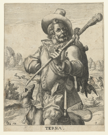 Het element aarde Terra (titel op object) De vier elementen (serietitel), RP-P-1892-A-17457, Zacharias Dolendo, between 1595 and 1597