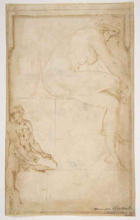 Two Figures in an Architectural Setting: A Female Nude Seated in a Profile View and a Seated Male Nude in a Three-Quarter View with the Left Leg Bent, Rosso Fiorentino, circa 1550