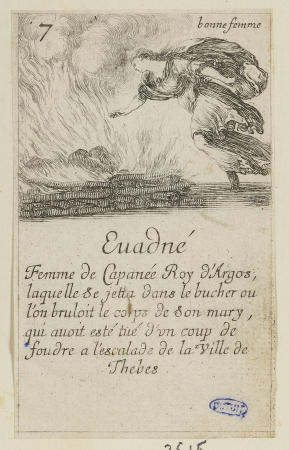 Jeu des reines renommées. Euadné. Vingt-troisième numéro d'une suite de 52 pièces. (A. de Vesme 615 Dutuit 118), GDUT2615, Stefano della Bella, En 1644