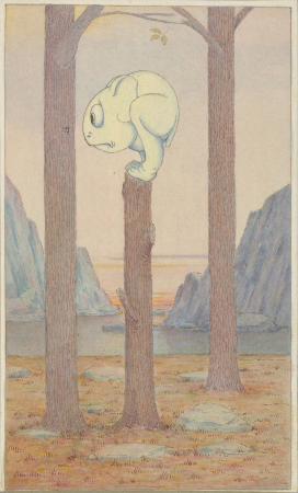 The "Wiggle Much" Creature on a Tree Stump Looking at a Bug, Herbert Crowley, circa 1910