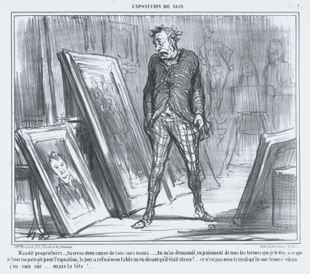 Maudit propriétaire..., tu seras donc cause de tous mes maux..., from L'Exposition de 1859, published in Le Charivari, April 26, Aaron Martinet, 26 April 1859