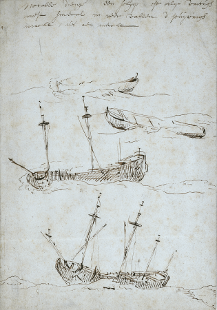 Studies of a ship and of a boat pitching and sending RMG PW6667, circa 1700