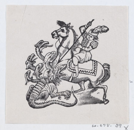 A man on horseback stabbing a monster with a lance, illustration from 'The King and His Three Sons', José Guadalupe Posada, circa 1880–1910