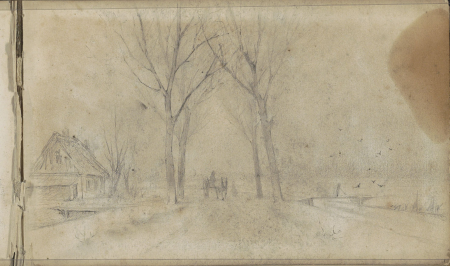 Paardenkar op een laan langs een vaart, RP-T-2009-92-1(R), Willem Cornelis Rip, dec-1876 - 1877