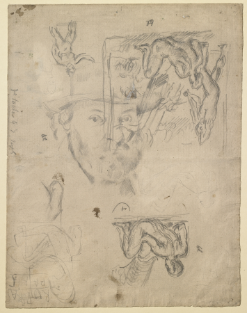 Page of Studies, including Bathers and a Self-Portrait, Paul Cézanne, 1875–78