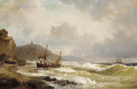 Running up the beach in a heavy swell., Vilhelm Melbye, 1867