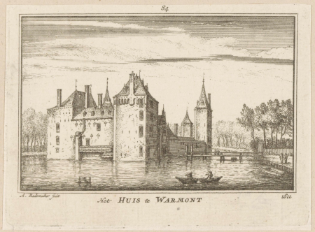 Gezicht op Huis Warmond, 1611 Het Huis te Warmont (titel op object), RP-P-AO-10-49C-B-1, Abraham Rademaker, between 1725 and 1803