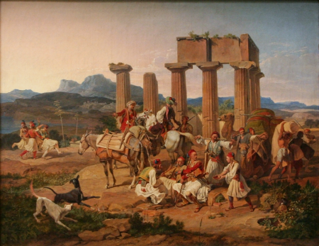 Palicars in front of the Tempel at Corinth, Carl Wilhelm von Heideck, 1829