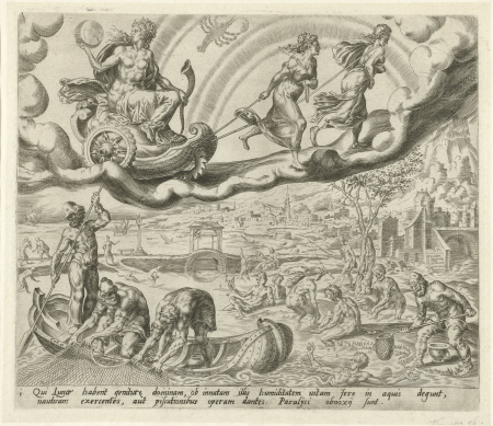 Luna, de maan, en haar kinderen De zeven planeten (serietitel), RP-P-1891-A-16486, Maarten van Heemskerck, between 1566 and 1570