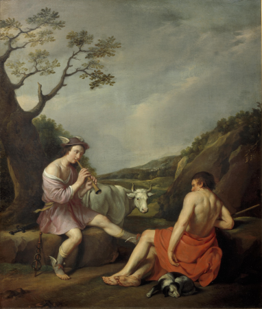 Mercury lulls Argus into sleep by making music, Hendrick Bloemaert, circa 1635
