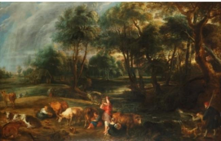 Landscape with Cows and Wildfowlers, Peter Paul Rubens, between 1635 and 1638
