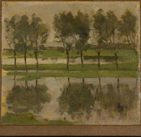 Row of eight young willows reflected in the water, Piet Mondrian, between 1902 and 1907