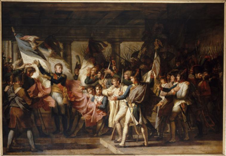 Marshal Ney hands over to the soldiers of the 76th line regiment their flags found at the Innsbruck Arsenal on November 7, 1805., Charles Meynier, 1808