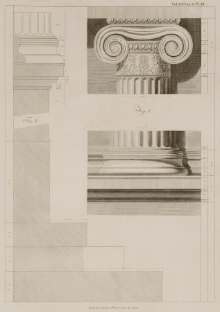 Fig 1 The Capital and Base of the Columns on the Western Front, with the mouldings of the Basement on which those Column - Stuart James & Revett Nicholas - 1787, 1794