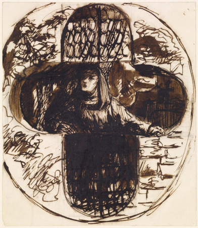 Nun looking out of a Quatrefoil Window, Dante Gabriel Rossetti, between 1869 and 1870
