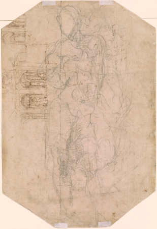 Beccafumi - Verso Two Overlapping Studies of a Standing Man and Two Sketches of an Arcaded Building, 1964.14, Domenico Beccafumi