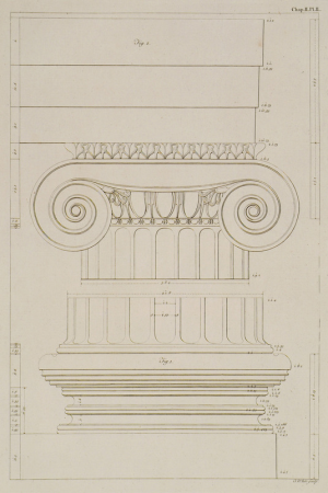 Fig I- The uppermost Step and Base, with the lower part of the Shaft of the Column,Fig II- The Capital and Fasciae of th - Society Of Dilettanti - 1769