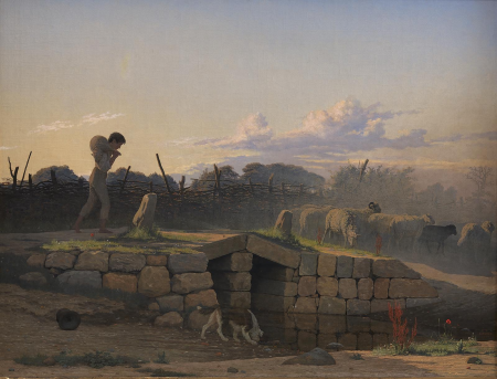 A shepherd boy tending a flock of sheep, Johan Vilhelm Gertner, 1838