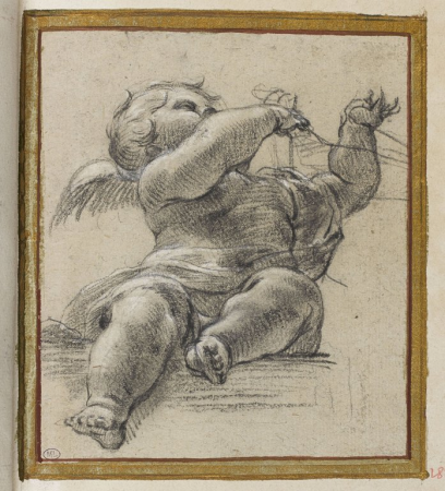 Vouet - Putto assis, tenant des fils de ses deux mains, RF 28225, Recto, Simon Vouet