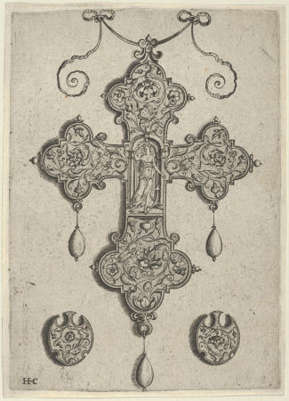 Cross-Shaped Pendant Design with Hope Standing in a Circular Temple, Jan Collaert (I), before 1573