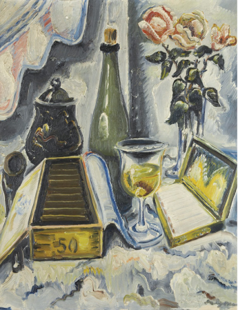 Still Life with Cigars, Wine and Flowers on a Table, Paul Kleinschmidt, 1936