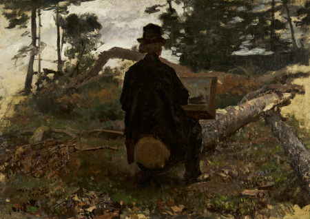 Portrait of the painter Frederik Hendrik Kaemmerer at work, outside, Jacob Maris, between 1861 and 1862