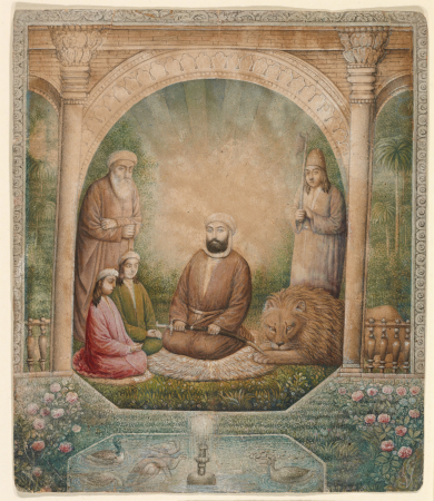 A Portrait of 'Ali, Hasan, Husayn, and the Sufi Leader Nur 'Ali Shah Ni 'matullahi, Isma'il Jalayir