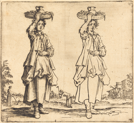 Peasant Woman with Basket on Head, Front View, Jacques Callot, 1617 and 1621