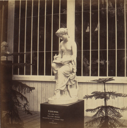 Loaned sculpture displayed at London's Crystal Palace: Corinna (by William Brodie, loaned by C. Jenner). Cropped from 4-panel page in early (ca. 1859) example of a book of photographs., Philip Henry Delamotte, circa 1859
