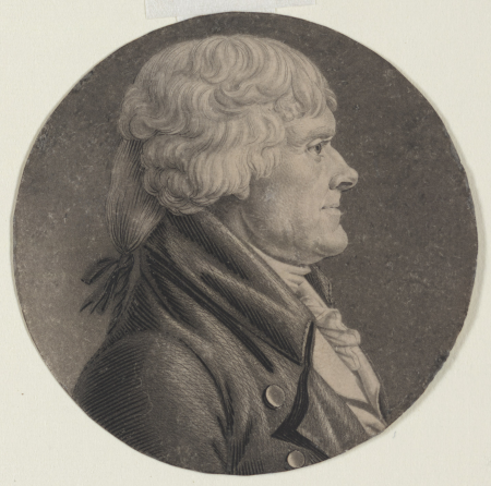 Thomas Jefferson, head-and-shoulders portrait, facing right LCCN97503644, Charles Balthazar Julien Févret de Saint-Mémin, 1805