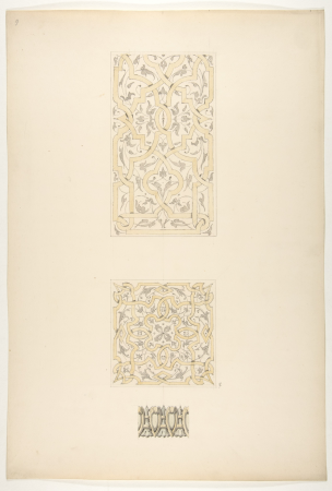 Three designs for decorative motifs in strapwork, rinceaux, and egg-and-dart patterns, Eugène-Pierre Gourdet, 1830–97