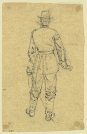 Full-length rear view of standing officer LCCN2004660947, Alfred Waud, 1860
