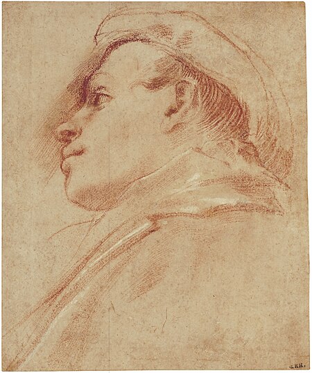 Head of a young man wearing a hat, in profile to the left, Annibale Carracci, between 1580 and 1609