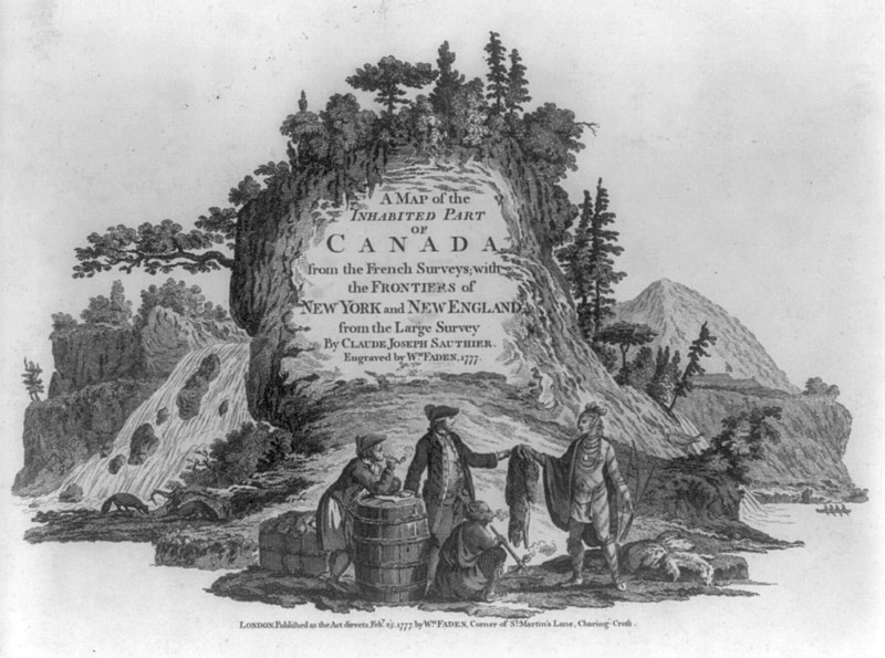 A map of the inhabited part of Canada ... with the frontiers of New York and New England ... by Claude Joseph Sauthier - engraved by Wm. Faden, 1777. LCCN2004670239, Claude Joseph Sauthier