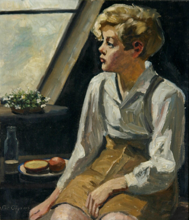 Boy looking out of a window., Christian Aigens, between 1888 and 1940