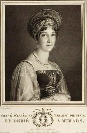 Portrait of Mademoiselle Mars in Muscovite attire engraved after the original painting and dedicated to Mademoiselle Mars by Frédéric Lignon., Étienne-Frédéric Lignon