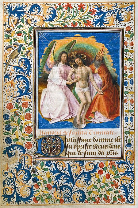 The Trinity, miniature from the Hours of Paul Van Overtvelt., Petrus Christus, circa 1450s