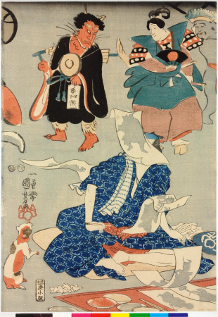 Toki ni otsu-e kitai no maremono 梳行逢都繪代稀物 (Otsu Pictures for the Times: A Rare Thing You've Been Waiting For), Utagawa Kuniyoshi, 1848