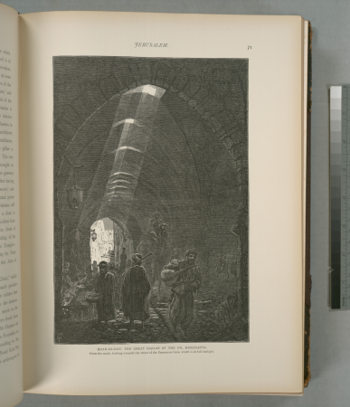 Khan-ez-Zait, the great bazaar of the oil merchants, from the south, looking towards the street of the Damascus Gate, which is in full sunlight, 1881