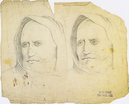 Head of a man with a hood (twice, Albin Egger-Lienz, circa 1884