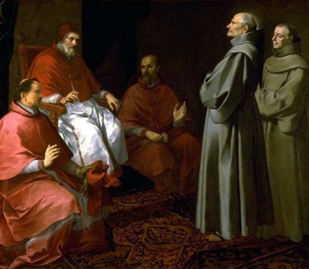 Blessed Egidius of Assisi, in levitation before Pope Gregory IX, Bartolomé Esteban Murillo, between 1645 and 1646