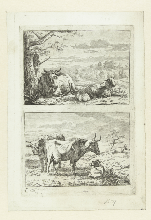 Twee landschappen met vee, RP-P-1890-A-15727, Karel Dujardin, between 1656 and 1728