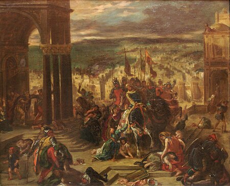 Capture of Constantinople by the Crusaders. Alternative titles: Capture of Constantinople by the Crusaders (April 12, 1204), also known as Entry of the Crusaders into Constantinople, Eugène Delacroix, 1852
