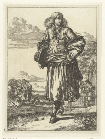 Figures à la Mode Figures à la mode, no. 9 man in rhingrave kostuum met hoed onder zijn arm Figures à la mode (serietitel), RP-P-OB-55.015, Romeyn de Hooghe, between 1670 and 1685