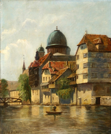View from Nuremberg with a boat., August Fischer, between 1872 and 1921